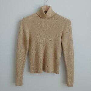 Ralph Lauren gold tan metallic ribbed cotton turtleneck sweater PP
